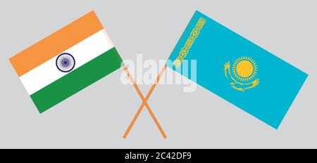 Drapeaux croisés du Kazakhstan et de l'Inde. Couleurs officielles. Proportion correcte. Illustration vectorielle Illustration de Vecteur