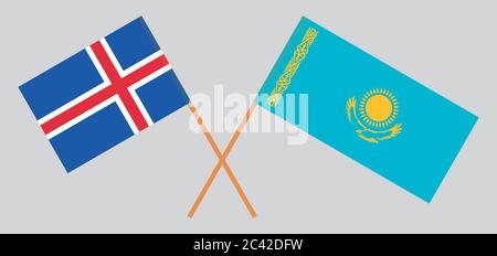 Drapeaux croisés du Kazakhstan et de l'Islande. Couleurs officielles. Proportion correcte. Illustration vectorielle Illustration de Vecteur