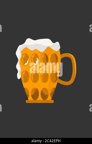 Tasse à bière en verre plein de bière avec mousse - icône de logo Illustration de Vecteur