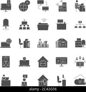 icône de personnes travaillant et de dispositifs technologiques sur fond blanc, style de silhouette, illustration vectorielle Illustration de Vecteur