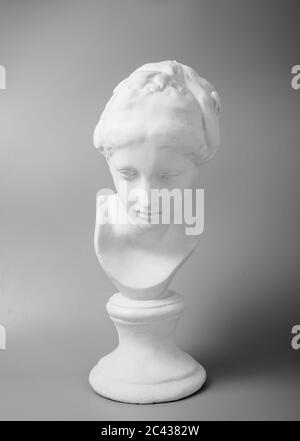 Portrait de tête de plâtre de Vénus de fille sur fond gris Banque D'Images