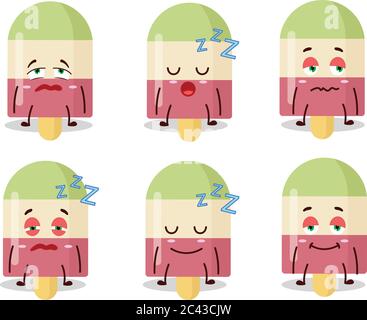 Personnage de dessin animé de crème glacée de pastèque à expression endormie Illustration de Vecteur