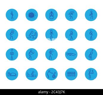 Ensemble d'icônes de style bloc conception de soins médicaux et covid 19 thème du virus illustration vectorielle Illustration de Vecteur