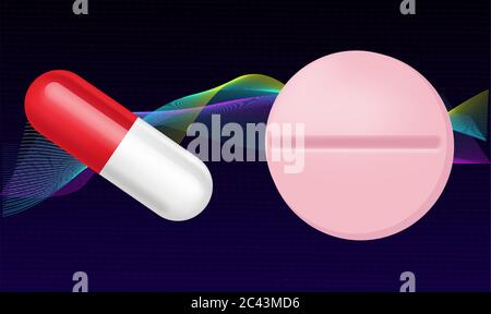 maquette d'illustration de comprimés médicaux sur fond abstrait Illustration de Vecteur