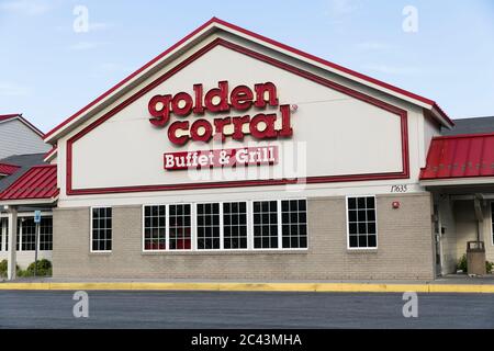 Un logo à l'extérieur d'un Golden Corral buffet & Grill à Hagerstown, Maryland, le 10 juin 2020. Banque D'Images