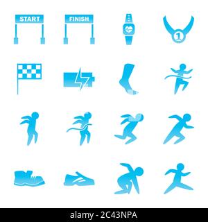 Jeu d'icônes de style dégradé de course à pied, entraînement d'athlète Marathon et illustration du vecteur de thème de fitness Illustration de Vecteur
