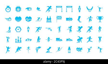 Jeu d'icônes de style dégradé de course à pied, entraînement d'athlète Marathon et illustration du vecteur de thème de fitness Illustration de Vecteur