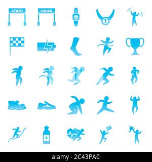 Jeu d'icônes de style dégradé de course à pied, entraînement d'athlète Marathon et illustration du vecteur de thème de fitness Illustration de Vecteur