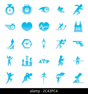 Jeu d'icônes de style dégradé de course à pied, entraînement d'athlète Marathon et illustration du vecteur de thème de fitness Illustration de Vecteur