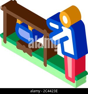 nutrition humaine bouillante sur l'illustration vectorielle isométrique de l'icône de la flamme camp Illustration de Vecteur