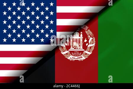 Les drapeaux des États-Unis et de l'Afghanistan se divisent en diagonale. Rendu 3D Banque D'Images