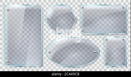Cadres en verre réalistes. Plaque de verre réfléchissante, bannières 3d en verre transparent ou en plastique, maquettes en verre réfléchissant ensemble d'illustrations vectorielles isolées Illustration de Vecteur