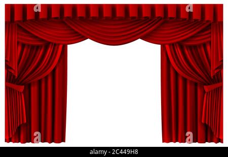 Rideau rouge. Toile de fond réaliste de scène de théâtre, rideaux portières de première de cinéma, rideaux de cérémonie ruddy illustration de modèle vectoriel Illustration de Vecteur