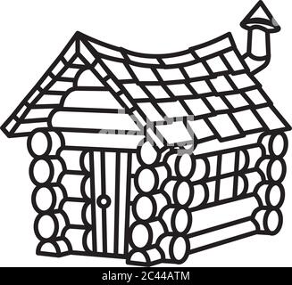 Petite icône de ligne vectorielle de la cabine en rondins tordus. Symbole de contour de la cabane en bois. Illustration de Vecteur