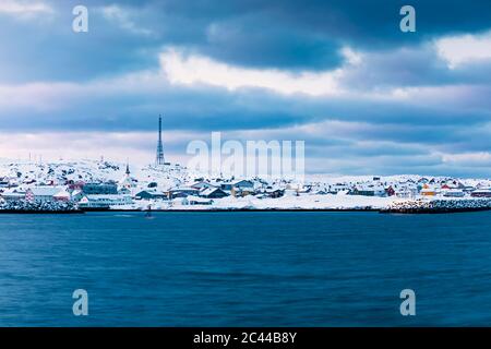 Paysage urbain de Berlevag en hiver, Norvège Banque D'Images