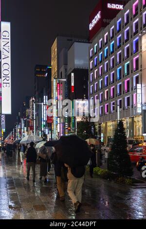 Tokyo / Japon - 21 octobre 2017 : néons du quartier commerçant de Ginza, dans le centre de Tokyo, au Japon Banque D'Images