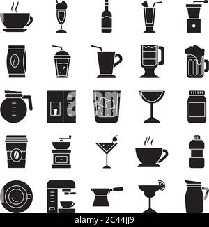 icône représentant un verre de vin et un café sur fond blanc, style silhouette, illustration vectorielle Illustration de Vecteur