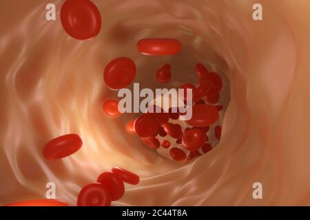 Illustration 3D des globules rouges dans le sang Banque D'Images