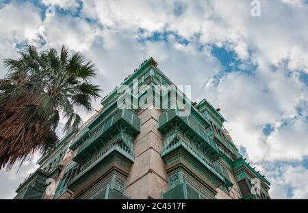 Vieille ville de Jeddah , quartier historique de JeddahIn une maison ciel nuageux . Patrimoine saoudien. ksa Banque D'Images