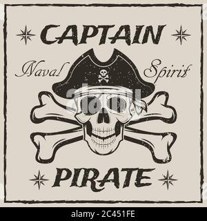 Illustration du crâne et des crossos vectoriels du capitaine pirate Illustration de Vecteur