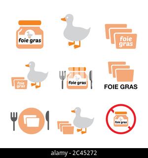 Ensemble d'icônes de couleur vectorielles de foie gras, canard ou oie - alimentation, industrie du restaurant Illustration de Vecteur