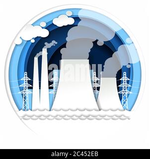 Illustration vectorielle de la centrale thermique dans un style d'art papier Illustration de Vecteur