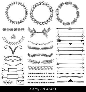 Ensemble vectoriel de symboles décoratifs dessinés à la main Illustration de Vecteur