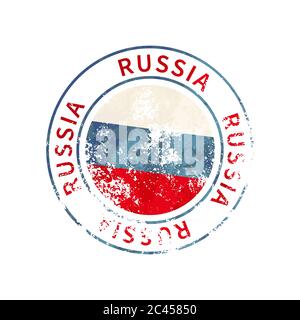 Signe Russie, impression grunge vintage avec drapeau sur blanc Illustration de Vecteur