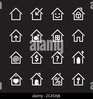 Ensemble d'icônes maison blanches. Les bâtiments affichent des icônes avec un arbre. Illustration vectorielle. Illustration de Vecteur