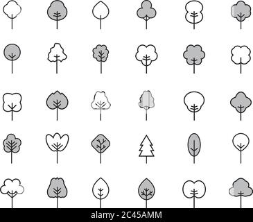 Ensemble de l'icône de l'arborescence de contour. Icônes minces de l'arbre abstrait. Délimiter les plantes linéaires. Remplissage de contour modifiable. Symbole vectoriel isolé simple d'arbre. Illustration de Vecteur