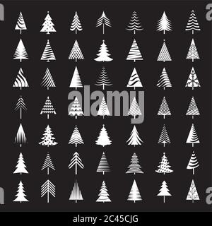 Ensemble de l'icône de l'arborescence de contour. Icônes minces de l'arbre abstrait. Délimiter les plantes linéaires. Remplissage de contour modifiable. Symbole vectoriel isolé simple d'arbre. Illustration de Vecteur