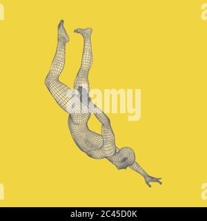 L'homme tombe d'une hauteur. Personne ne tombe sur un saut. Modèle 3D de l'homme. Modèle du corps humain. Vector Illustration. Illustration de Vecteur