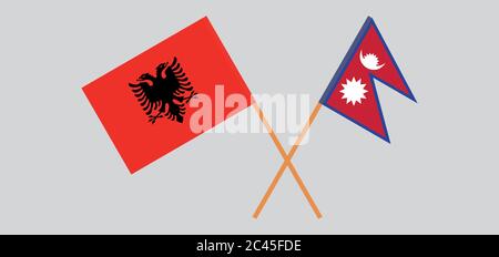 Drapeaux croisés du Népal et de l'Albanie. Couleurs officielles. Proportion correcte. Illustration vectorielle Illustration de Vecteur