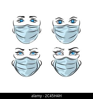 Définir le modèle de logo de masque facial. Impressionnant un logo de masque de visage. Un masque de visage filles et garçons ligne art logotype.EPS 10 Illustration de Vecteur