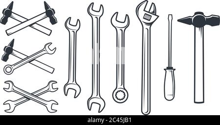 Outils mécaniques pour les travailleurs du matériel Illustration de Vecteur