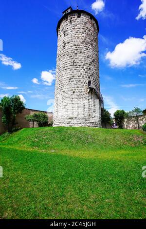 Tour de guet au Château de Porrentruy, canton du Jura, Suisse. Banque D'Images