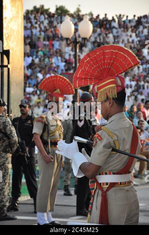 Cérémonie frontalière de Wagah-Attari, Inde Banque D'Images