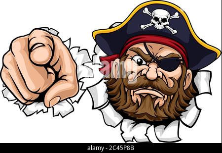 Craton du capitaine pirate pointant vers le bruit de fond déchirant Illustration de Vecteur