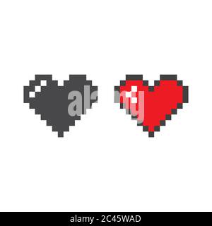 Icône vecteur noir et rouge de pixel Heart. Symbole de glyphe de pictogramme coeur en pixels. Illustration de Vecteur