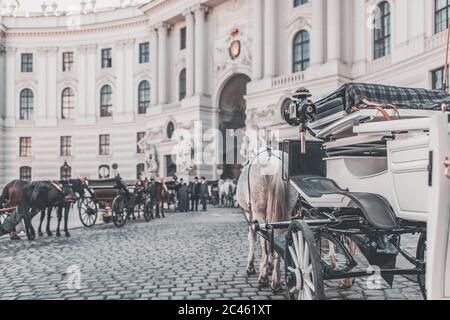 Fiaker de Vienne, calèche en face du Palais impérial - Hofburg Banque D'Images