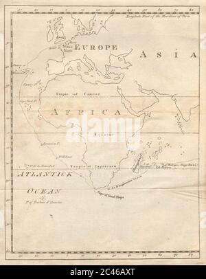 La tour de Bougainville de 1766. France-Afrique-Réunion. Cartographie GENTS MAG 1774 Banque D'Images