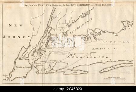 Le pays illustrant le… Engagement à long Island. NY. GENTS MAG 1776 MAP Banque D'Images