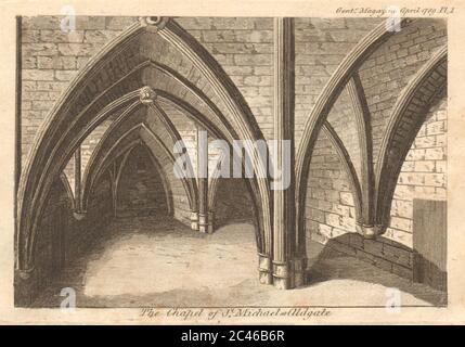 St Michael's Crypt, Aldgate. Chapelle/Église. Londres 1789 vieux imprimé antique Banque D'Images