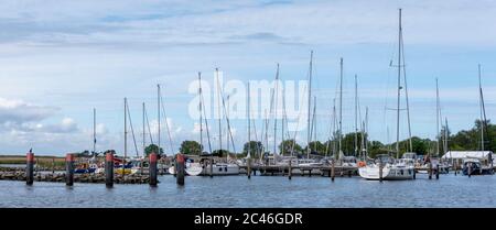 Hiddensee, Allemagne. 05e juin 2020. Des bateaux à voile sont disponibles dans le port de Kloster, un village de pêcheurs sur l'île de Hiddensee, qui ne dispose pas de voitures. Credit: Stephan Schulz/dpa-Zentralbild/ZB/dpa/Alay Live News Banque D'Images