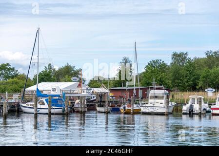 Hiddensee, Allemagne. 05e juin 2020. De petits bateaux de voile et de pêche se trouvent dans le port de Kloster, un village de pêcheurs sur l'île de Hiddensee, qui ne dispose pas de voitures. Credit: Stephan Schulz/dpa-Zentralbild/ZB/dpa/Alay Live News Banque D'Images