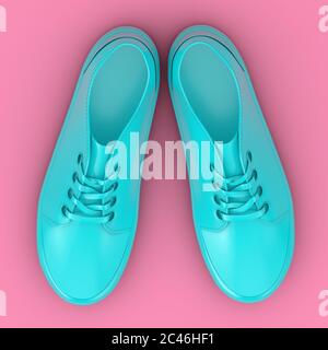 Nouveau Sneakers sans marque Blue Mockup Duotone sur fond rose. Rendu 3d Banque D'Images