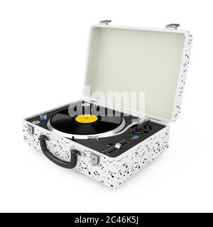 Platine de lecture portable Vintage style Turntable en boîtier blanc sur fond blanc. Rendu 3d Banque D'Images