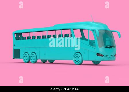 Big Blue Coach Tour bus Duotone sur fond rose. Rendu 3d Banque D'Images