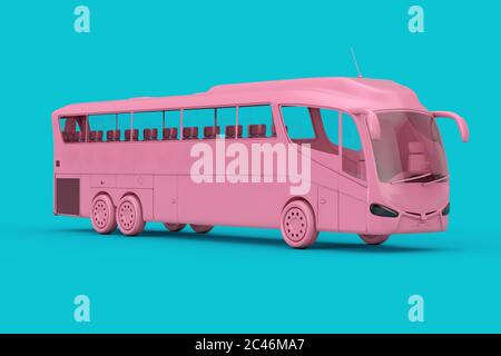 Big Pink Coach Tour bus Duotone sur fond bleu. Rendu 3d Banque D'Images