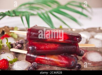 Crèmes glacées maison, crèmes glacées, fruits rouges biologiques Banque D'Images